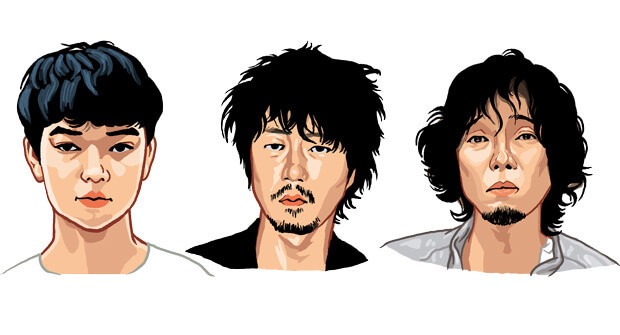 （左から）染谷将太、新井浩文、斉藤和義／イラスト：もりいくすお