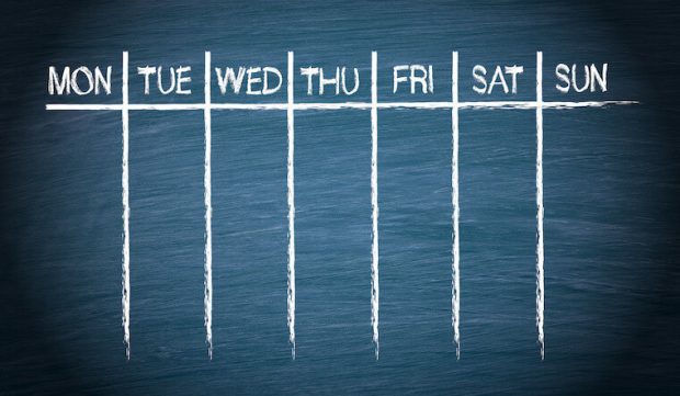 Weekly Calendar on blue chalkboard